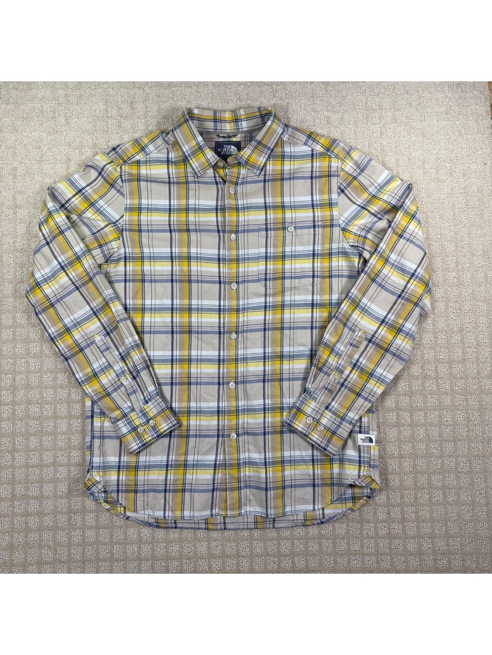 The North Face yellow blue plaid button front shirt size M/M